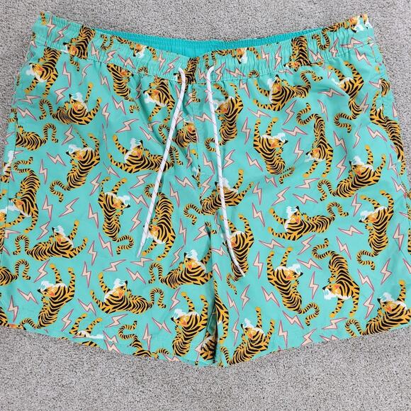 No Boundaries Swimming Trunks Shorts Mens XL Green Tiger King Vibe Lighting - Picture 9 of 11